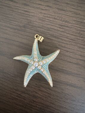 Adina Eden Turquoise Enamel and Pearl Starfish Brooch - Gold Tone
